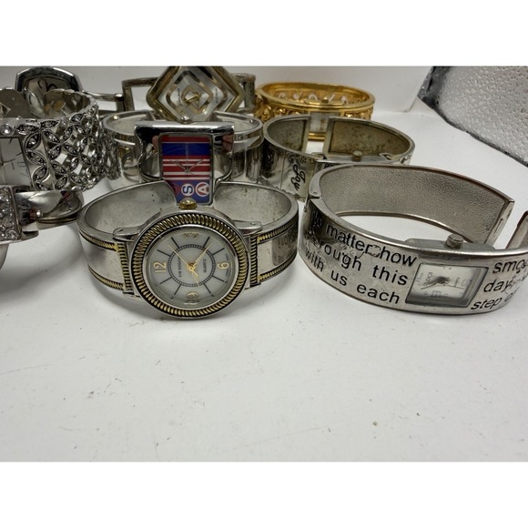 Cuff Bangle Bracelet Mostly Silver & Gold Tone Ladies Watches ALL METAL Lot 20 main image 6